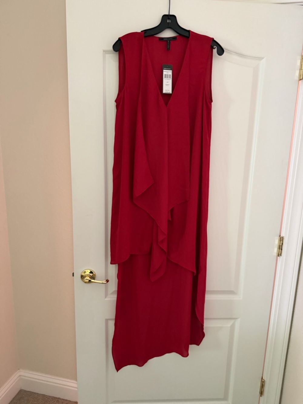 BCBGMaxAzria Tara Jester Red Sleeveless Draped Maxi Dress NWT